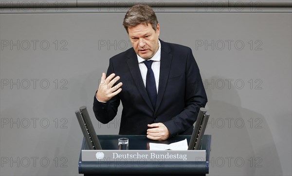 Federal Minister for Economic Affairs Robert Habeck in front of the start of his government statement in the German Bundestag, Berlin, 26 January 2023