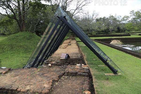 Conservation protection of walls, Water gardens, Sigiriya Rock palace, Central Province, Sri Lanka, Asia