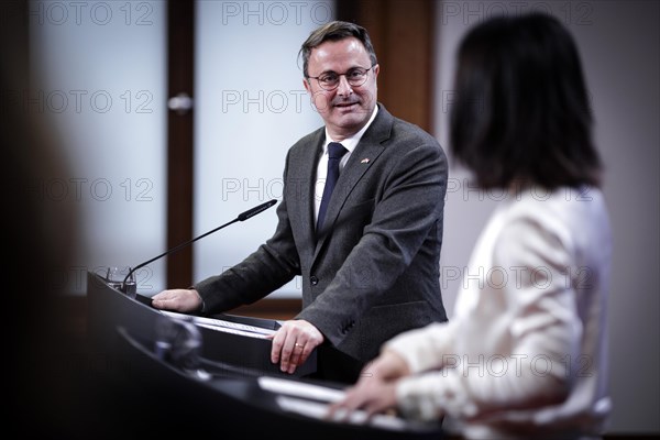 (R L) Annalena Baerbock, Federal Minister for Foreign Affairs, and Xavier Bettel, Foreign Minister of the Grand Duchy of Luxembourg, at a press conference following their talks at the Federal Foreign Office in Berlin, 5 January 2024