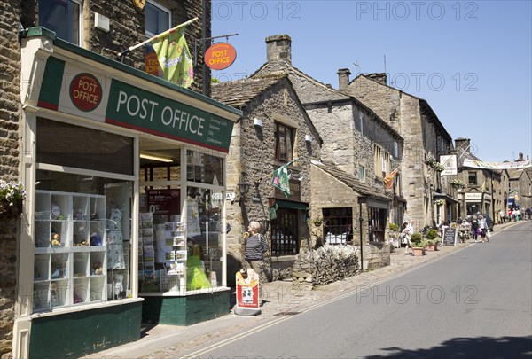 Busy main street in Grassington, Yorkshire Dales national park, England, UK