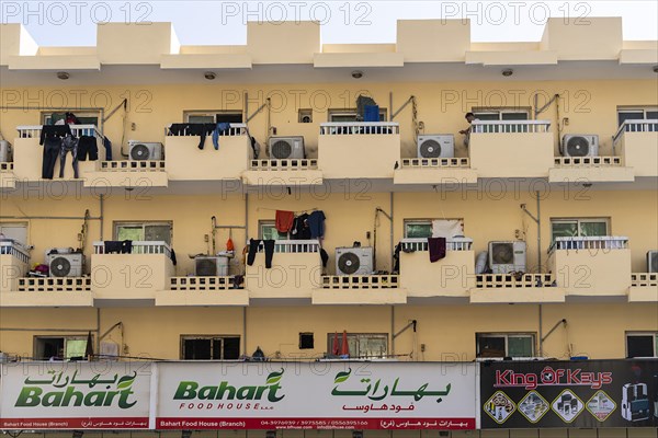 Residential buildings and shops in the Al Fahidi neighbourhood, Dubai, United Arab Emirates, Asia