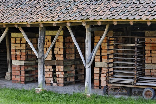 Drying yard with bricks and tiles at brickworks, Boom, Belgium, Europe