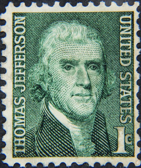 Thomas Jefferson (1743-1826), author of the Declaration of Independence and the third U.S. president, was a leading figure in America's early development. Portrait on an U.S. stamp