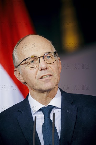 Luc Frieden, Prime Minister of the Grand Duchy of Luxembourg, recorded at a press conference after talks with Federal Chancellor Olaf Scholz at the Federal Chancellery in Berlin, 8 January 2024