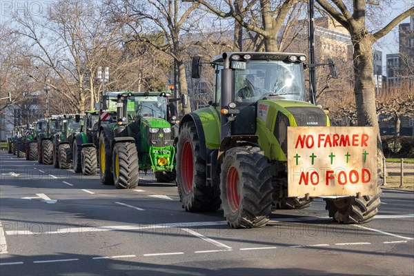 Around 600 farmers drove to the festival hall in Frankfurt am Main on 11 January 2024 as part of the rally organised by the Wetterau-Frankfurt Regional Farmers' Association to protest against the agricultural policy of the so-called traffic light government, in particular the cancellation of subsidies, festival hall, Frankfurt am Main, Hesse, Germany, Europe