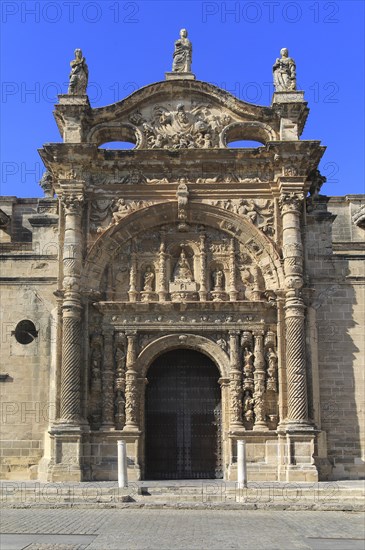 Historic church facade, Iglesia Mayor Prioral, Puerto de Santa Maria, Cadiz province, Spain, Europe