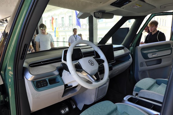 VW ID BUZZ, view into the cockpit, transporter with leisure equipment, IAA Mobility 2023, Munich, Bavaria, Germany, Europe