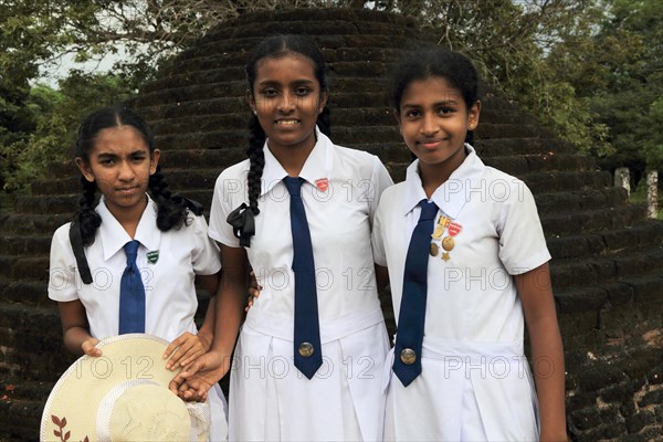 Portrait of school girls, Polonnaruwa, North Central Province, Sri Lanka, Asia