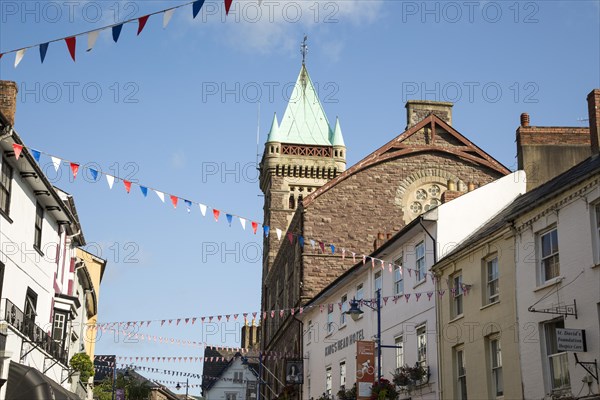 Tower of the Market Hall building, Abergavenny, Monmouthshire, South Wales, UK