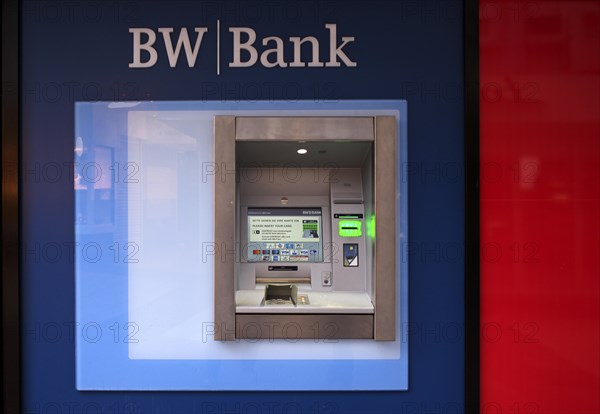 ATM of BW-Bank Baden-Wuerttembergische Bank, Logo, Stuttgart, Baden-Wuerttemberg, Germany, Europe