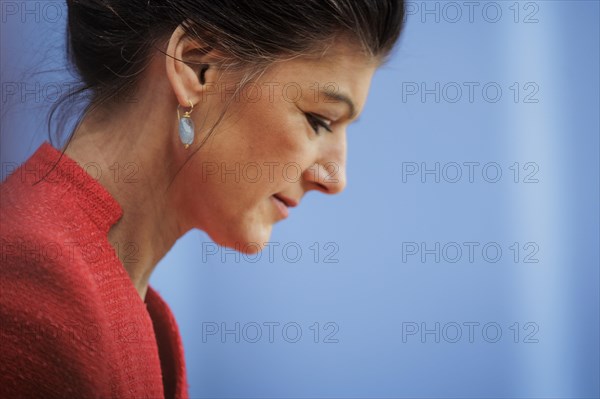 Dr Sahra Wagenknecht, Member of the Bundestag, recorded at the Federal Press Conference on the founding of the Sahra Wagenknecht Alliance, Reason and Justice party and proposal of the European top candidates, in Berlin, 8 January 2024
