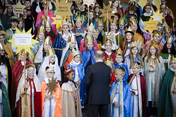 Federal Chancellor Olaf Scholz (SPD) pictured at the traditional reception for carol singers at the Federal Chancellery in Berlin, 8 January 2024