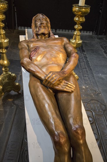 Sculpture by Luigi Mattei of Jesus Christ based on the Turin shroud, Saint John cathedral church, 's-Hertogenbosch, Den Bosch, North Brabant province, Netherlands