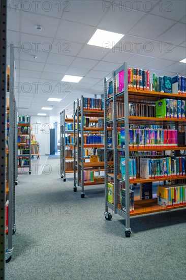 Spacious hallway in a library with bookshelves and a quiet learning atmosphere, Black Forest, Nagold, Germany, Europe