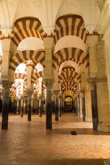 Moorish arches in the former mosque now cathedral, Cordoba, Spain, Europe