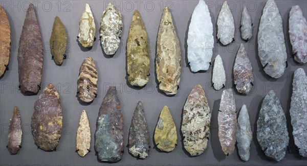 Collection of Lupemban bi-facially flaked stone points, tips for throwing or stabbing spears from the Lupemba Valley, Kasai, Congo, Africa