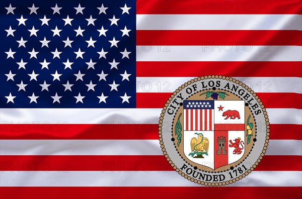 The flag of the USA with the coat of arms of Los Angeles, Studio