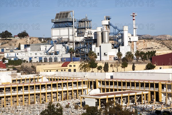 Power station and cemetery Melilla autonomous city state Spanish territory in north Africa, Spain, Europe