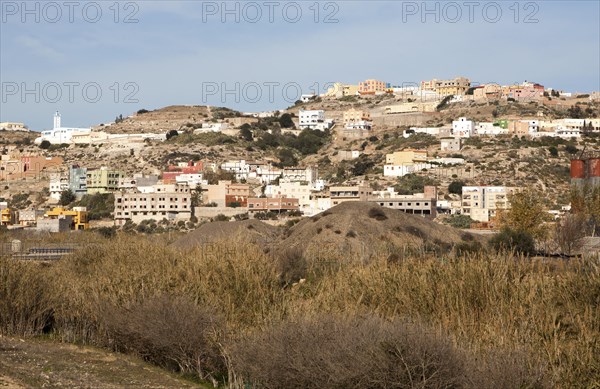 Housing in Farkhana, Morocco over border from autonomous city state Spanish territory in north Africa, Spain, Europe