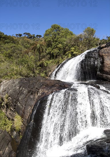 Baker's Falls waterfall, Horton Plains National Park, Central Province, Sri Lanka, Asia