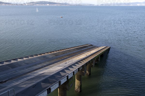 Lifeboat station chute slide into the sea, Mumbles pier, Gower peninsula, near Swansea, South Wales, UK