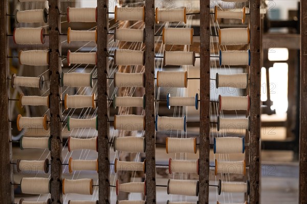 Thread spools, loom, Hyderabad, Andhra Pradesh, India, Asia