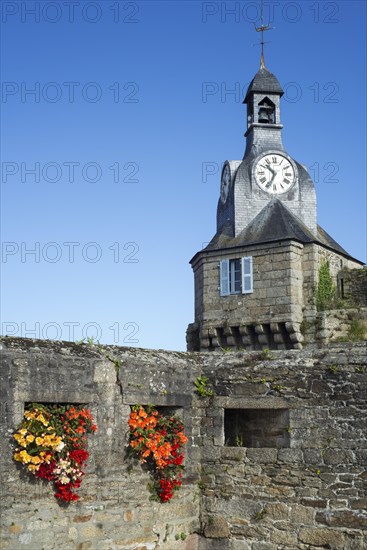 Belfry at the entrance gate to the medieval Ville Close at Concarneau, Finistere, Brittany, France, Europe