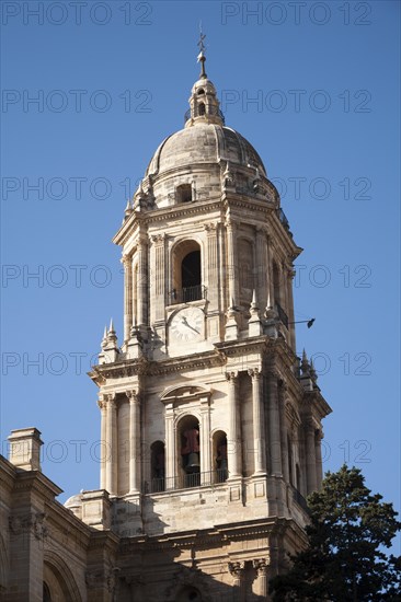 Bell tower Baroque architecture exterior of the cathedral church of Malaga city, Spain, Santa Iglesia Catedral Basilica de la Encarnacion, Europe