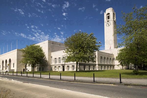 Tower of Brangwyn Hall, Guildhall, Swansea, West Glamorgan, South Wales, UK