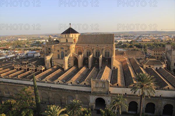 Raised angle view of Great Mosque, Mezquita cathedral, former mosque building in central, Cordoba, Spain, Europe