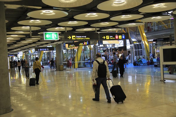 Modern architecture ceiling interior of terminal 4 building, Adolfo Suarez Madridâ€“Barajas airport, Madrid, Spain, Europe