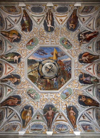Ceiling fresco in Palazzo Doria Spinola, former manor house from the 16th century, today prefecture, Genoa, Italy, Europe