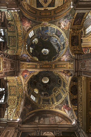 Domes of the baroque Chiesa del Gesu, built at the end of the 16th century, Via di Porta Soprana, 2, Genoa, Italy, Europe