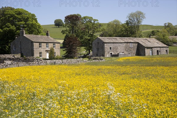 Traditional stone farmhouse, Winterburn, Yorkshire Dales national park, England, UK