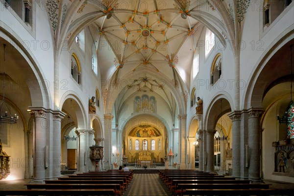 St Castor Basilica, Central nave and main altar, Coblenz, Rhineland Palatinate, Germany, Europe