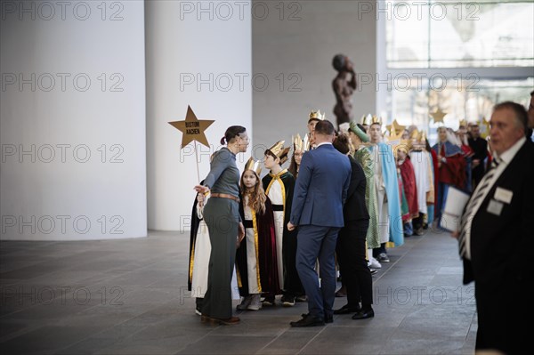 Federal Chancellor Olaf Scholz (SPD) pictured at the traditional reception for carol singers at the Federal Chancellery in Berlin, 8 January 2024