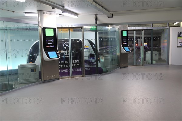 Pods robot driverless transport tram system at Terminal Five, Heathrow airport, London, England, UK
