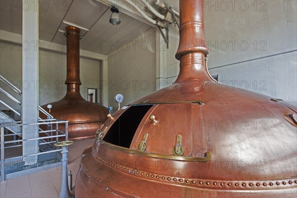 Copper brew kettles at Brouwerij Lindemans, Belgian brewery at Vlezenbeek, producer of geuze and kriek beer