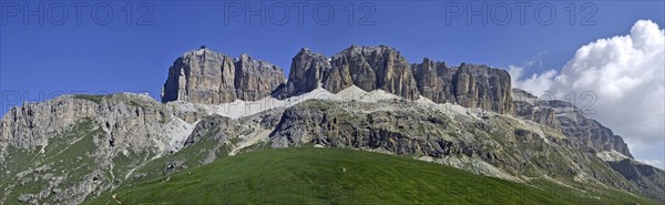 The mountain range Gruppo del Sella, Sella Group in the Dolomites, Italy, Europe