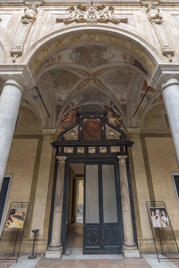 Exit portal in the courtyard of Palazzo Doria Spinola, former manor house from the 16th century, today prefecture, Genoa, Italy, Europe