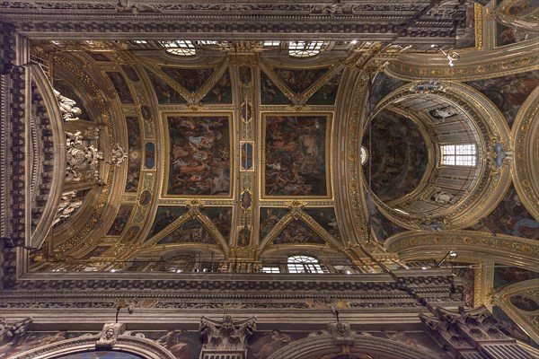 Vaults and dome of the baroque Chiesa del Gesu, built at the end of the 16th century, Via di Porta Soprana, 2, Genoa, Italy, Europe