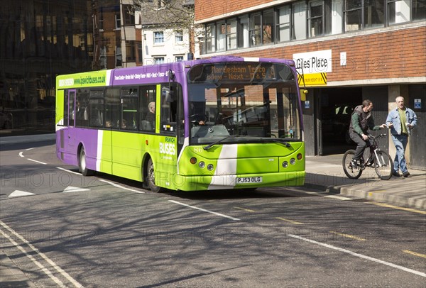 Single decker bus in central Ipswich, Suffolk, England, UK