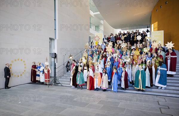 Federal Chancellor Olaf Scholz (SPD) pictured at the traditional reception for carol singers at the Federal Chancellery in Berlin, 8 January 2024