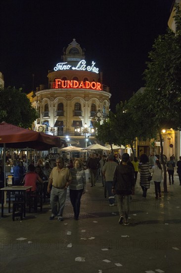 El Gallo Azul rotunda building cafe built in 1929 advertising Fundador brandy, Jerez de la Frontera, Spain, Europe