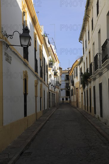 Historic buildings in narrow street in old city centre of Cordoba, Spain, Europe
