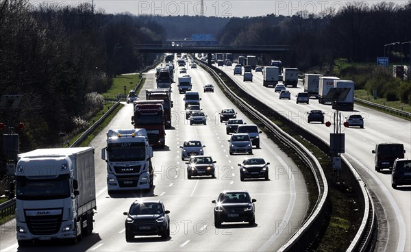 Busy motorway A10, Berliner Ring, at Schoenefelder Kreuz junction, Schoenefeld, 28.03.2023