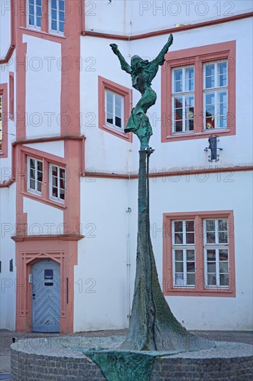Sculpture Undine by Karlheinz Oswald 1996, water spirit, mythology, mythological, woman, mermaid, fish market, Alzey, Rhine-Hesse region, Rhineland-Palatinate, Germany, Europe