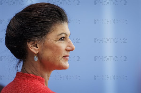 Dr Sahra Wagenknecht, Member of the Bundestag, recorded at the Federal Press Conference on the founding of the Sahra Wagenknecht Alliance, Reason and Justice party and proposal of the European top candidates, in Berlin, 8 January 2024