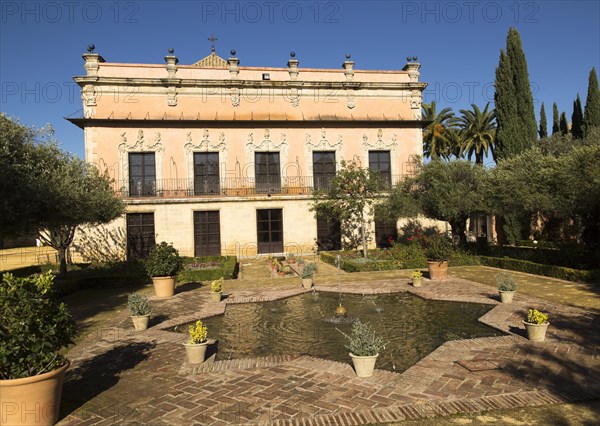 Historic palace building, Palacio de Villavicencio and gardens in the Alcazar, Jerez de la Frontera, Spain, Europe