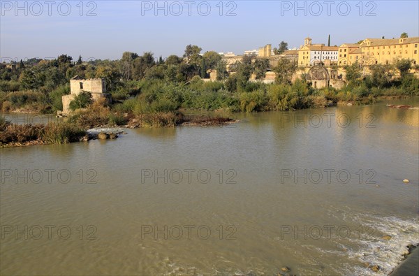 Historic Albolafia Moorish water-wheel on river Rio Guadalquivir, Cordoba, Spain, Europe